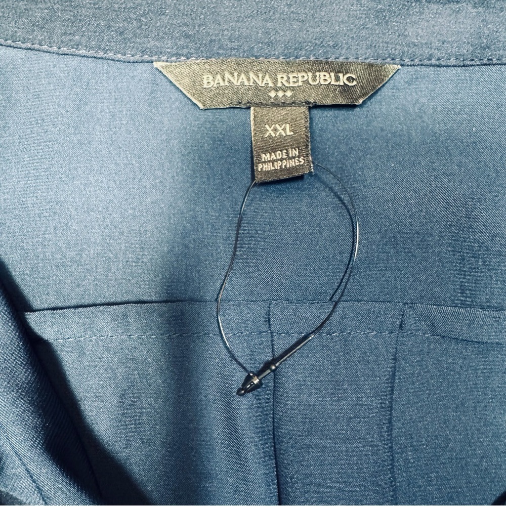 New Banana Republic Silky Oversized Preppy Navy Long Sleeve Shirt Size XXL - Picture 5 of 6